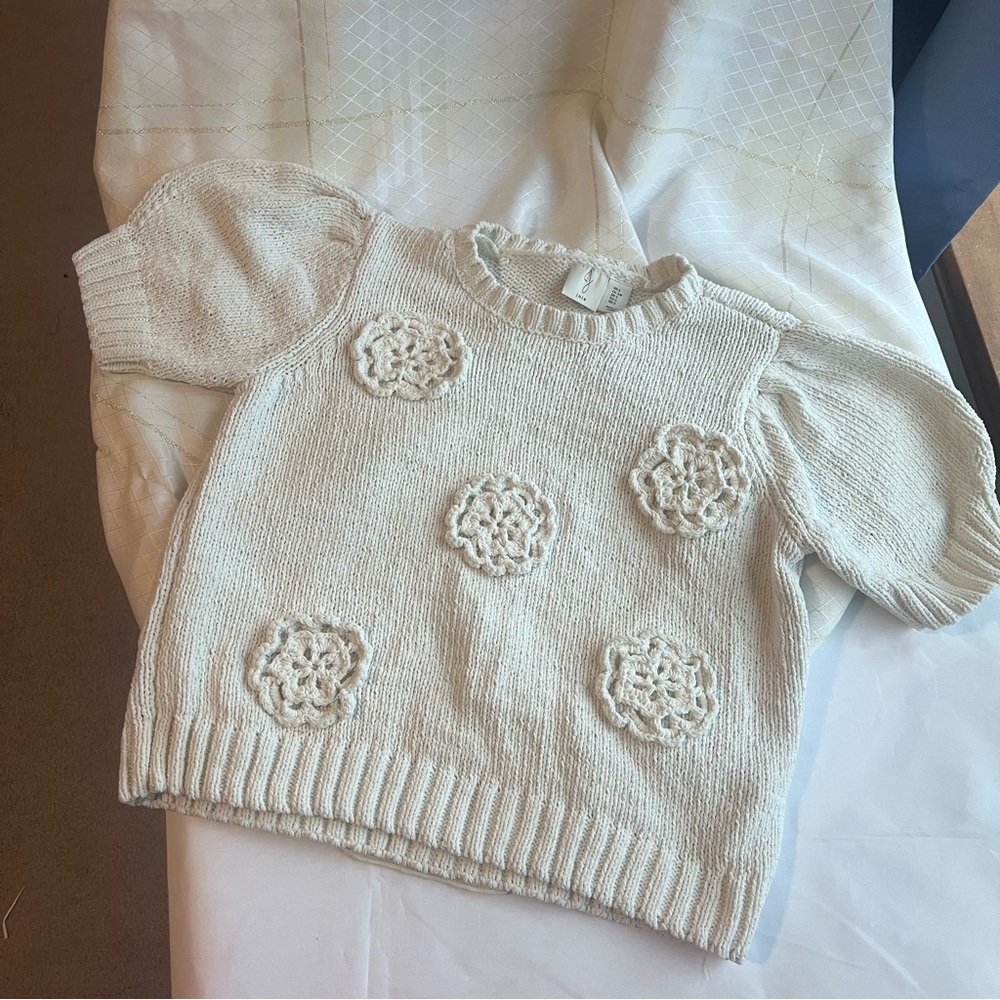 Joie Cream Sweater with Crochet Floral Details Girl’s Size Small - Picture 1 of 4